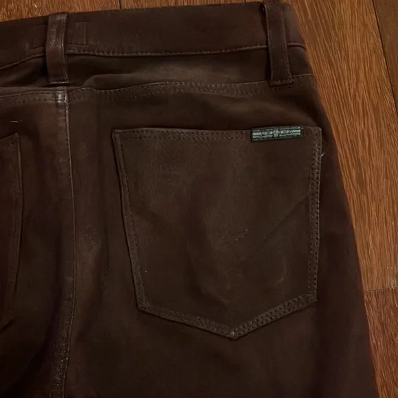 HudsonKrista Leather Crop Skinny Bordeaux Wax Suede Pants 24 Burgundy Maroon